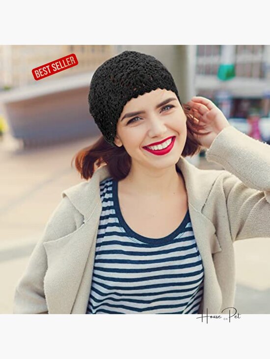 6 Cotton Crochet Beanies Slouchy Knit Hat Soft Comfortable Floral Skull Cap main image 5